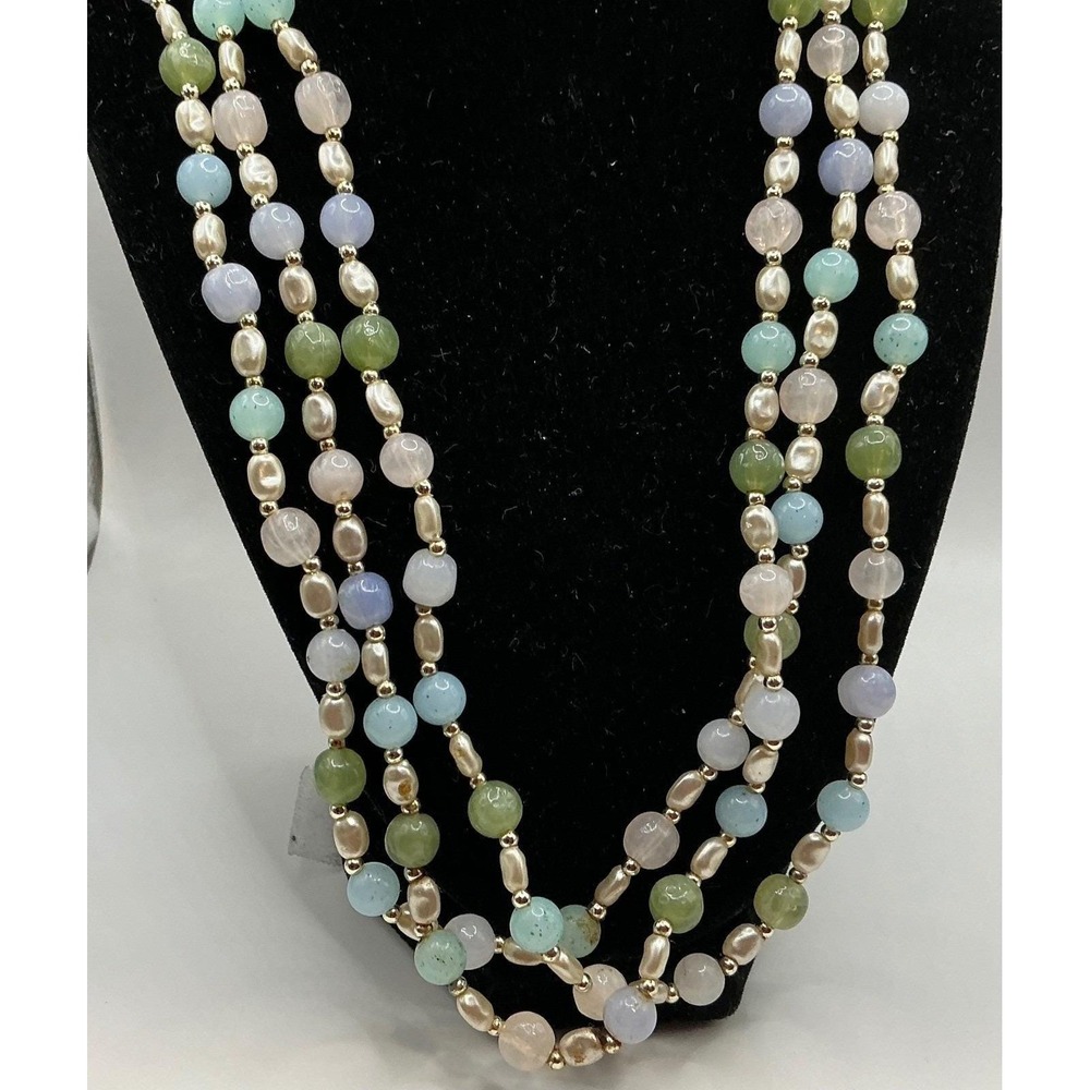 22" Pastel Gemstone-Style Bead‎ Necklace w/ Faux Pearls & Gold Accents